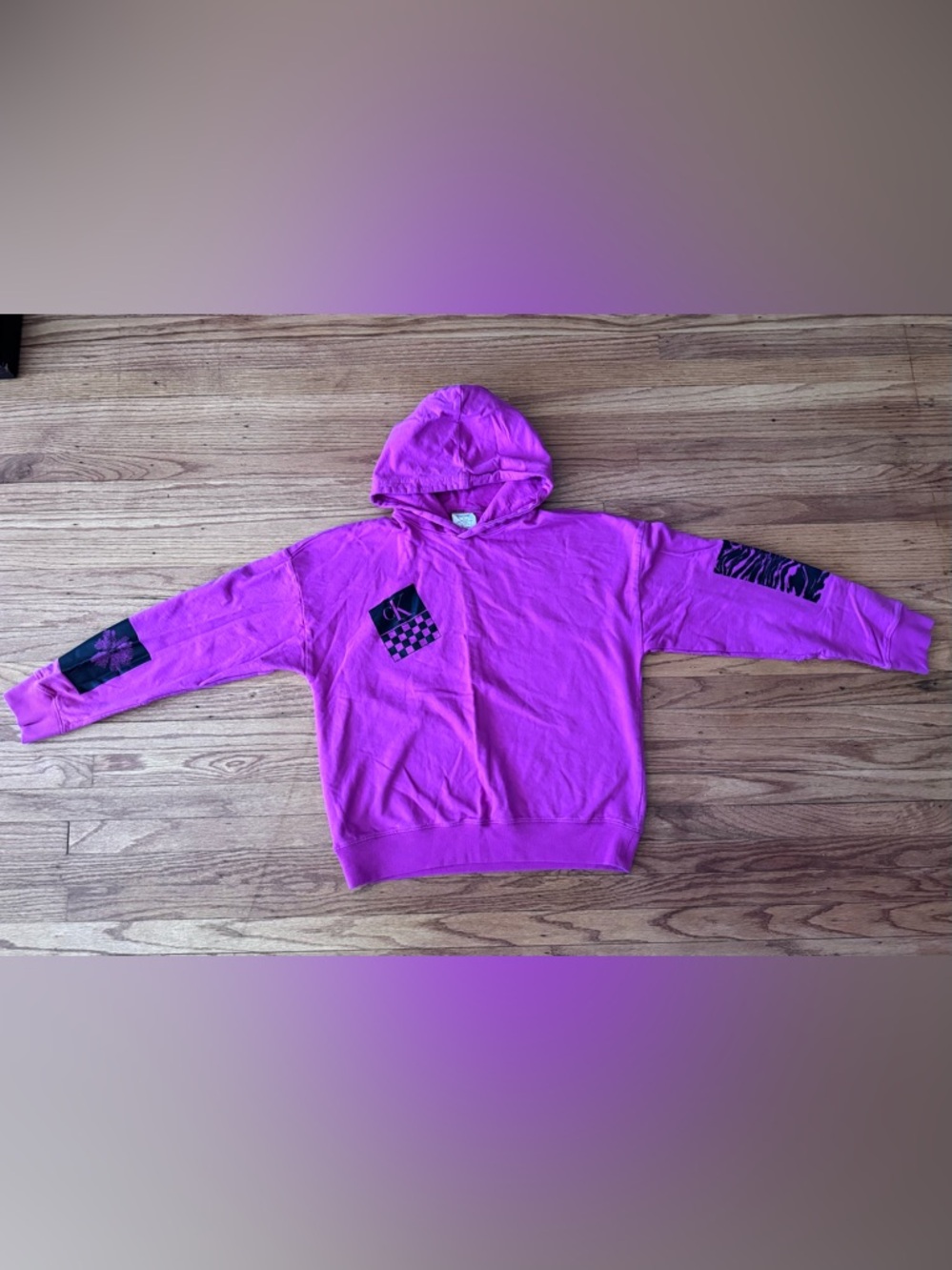 Calvin Klein Sleepwear Fuchsia Hoodie with Black Graphics, Size Medium, Cozy